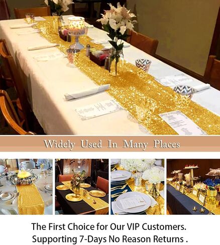 ShinyBeauty 10 Pieces-12 x108 Gold-Sequin-Table-Runners Wedding Party Catering Event Gold Table Runner Gold Christmas Decoration Glitter Fabric Sequin Table Runner Holiday Table Runners 108 Inches in Kuwait