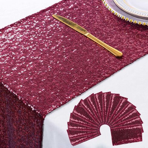 ShinyBeauty 10 Pieces-12 x108 Gold-Sequin-Table-Runners Wedding Party Catering Event Gold Table Runner Gold Christmas Decoration Glitter Fabric Sequin Table Runner Holiday Table Runners 108 Inches in Kuwait