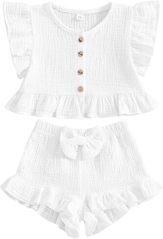 BemeyourBBs Summer Toddler Girl Clothes Baby Girl Ruffle Shirt Shorts Set | Toddler Girl Outfit Baby Girl Ruffle Sleeveless Shirt and Bloomers Shorts Set, for Daily, Photoshoot, Holiday, Beach, Gifts in Saudi Arabia