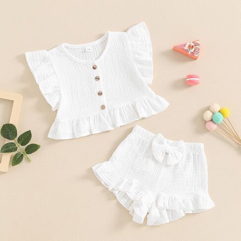 BemeyourBBs Summer Toddler Girl Clothes Baby Girl Ruffle Shirt Shorts Set | Toddler Girl Outfit Baby Girl Ruffle Sleeveless Shirt and Bloomers Shorts Set, for Daily, Photoshoot, Holiday, Beach, Gifts in Saudi Arabia