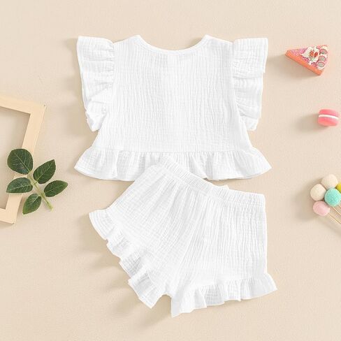 BemeyourBBs Summer Toddler Girl Clothes Baby Girl Ruffle Shirt Shorts Set | Toddler Girl Outfit Baby Girl Ruffle Sleeveless Shirt and Bloomers Shorts Set, for Daily, Photoshoot, Holiday, Beach, Gifts in Saudi Arabia