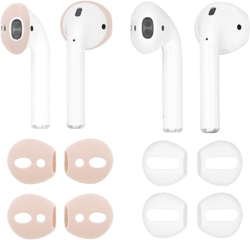 (Fit in Case) 4 Pairs Replacement Super Thin Slim Rubber Silicone Earbuds Ear Tips and Covers Skin for AirPods 2 AirPods 1 or EarPods Headphones [ Fit in Charging Case ] (2 White 2 Light Rose) in Saudi Arabia