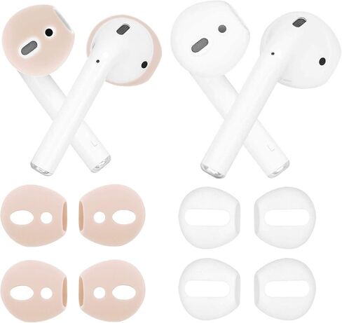 (Fit in Case) 4 Pairs Replacement Super Thin Slim Rubber Silicone Earbuds Ear Tips and Covers Skin for AirPods 2 AirPods 1 or EarPods Headphones [ Fit in Charging Case ] (2 White 2 Light Rose) in Saudi Arabia