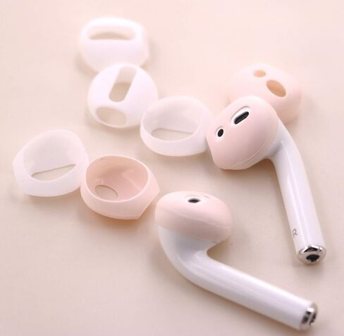 (Fit in Case) 4 Pairs Replacement Super Thin Slim Rubber Silicone Earbuds Ear Tips and Covers Skin for AirPods 2 AirPods 1 or EarPods Headphones [ Fit in Charging Case ] (2 White 2 Light Rose) in Saudi Arabia