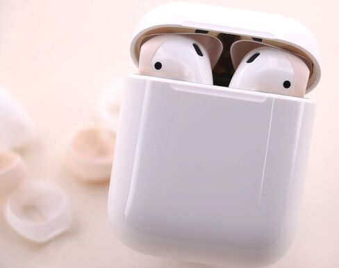 (Fit in Case) 4 Pairs Replacement Super Thin Slim Rubber Silicone Earbuds Ear Tips and Covers Skin for AirPods 2 AirPods 1 or EarPods Headphones [ Fit in Charging Case ] (2 White 2 Light Rose) in Saudi Arabia