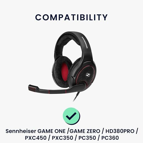 kwmobile 2X Earpad Compatible with Sennheiser Game ONE/Game Zero / HD380PRO / PXC450 / PXC350 / PC350 / PC360 - Replacement Velour Earpad Cushion for Headphones - Black in Saudi Arabia