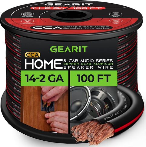 GEARit Speaker Wire 14 Gauge, Speaker Cable 100ft for Car Audio, Home Theater, CCA(Black) | Speaker Wire 14 Gauge with Foot Markers,Polarity Marked,14 AWG Speaker Wires for DIY Installations(CCA,Black) in Kuwait