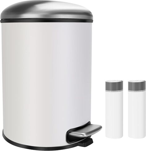 9 Liter / 2.4 Gallon Round Metal Lidded Step Trash Can, Garbage Can with Removable Liner Bucket, Trash Bin for Bathroom, Kitchen, Bedroom, Office, Step On and Soft Close (White) in Saudi Arabia