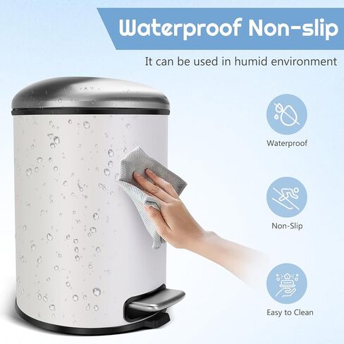 9 Liter / 2.4 Gallon Round Metal Lidded Step Trash Can, Garbage Can with Removable Liner Bucket, Trash Bin for Bathroom, Kitchen, Bedroom, Office, Step On and Soft Close (White) in Saudi Arabia
