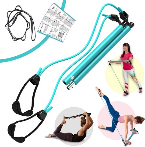 Portable Pilates Bar kit with Free 8-Loop Stretch Band, Workout Videos & Exercise Manual + Posture Alignment Guide, Meal & Workout Planner (E-Book)|Adjustable Resistance & Length Stick in Saudi Arabia