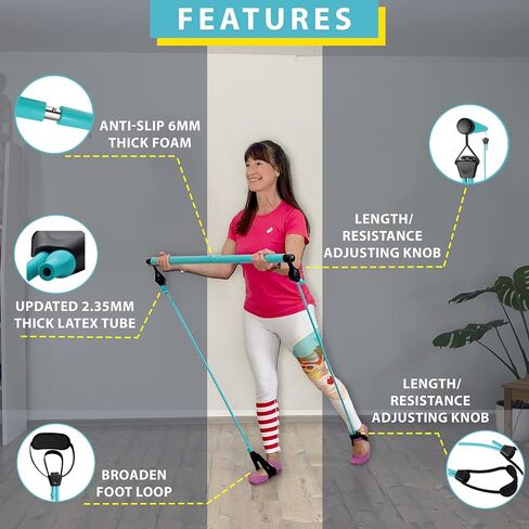 Portable Pilates Bar kit with Free 8-Loop Stretch Band, Workout Videos & Exercise Manual + Posture Alignment Guide, Meal & Workout Planner (E-Book)|Adjustable Resistance & Length Stick in Saudi Arabia