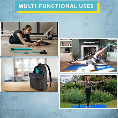 Portable Pilates Bar kit with Free 8-Loop Stretch Band, Workout Videos & Exercise Manual + Posture Alignment Guide, Meal & Workout Planner (E-Book)|Adjustable Resistance & Length Stick in Saudi Arabia