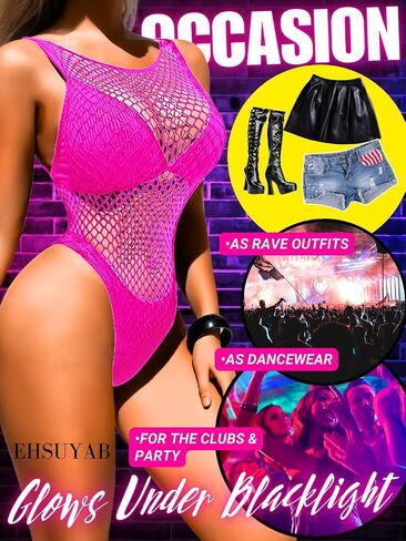 Sexy Women Rave Outfit, Hollow Out Fishnet Bodysuit, Sheer High Cut Top Dancewear Dance Music Festival Club Party in Saudi Arabia