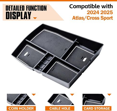 TACORBO Center Console Organizer Tray Compatible with Volkswagen Atlas/Cross Sport 2024 Accessories Insert Tray, Atlas Cross Sport 2024 Armrest Secondary Storage Box, White Trim in Saudi Arabia