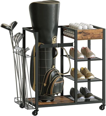 منظم حقيبة الجولف بعجلات، منظم جراج تخزين حقائب الجولف، حامل حقيبة الجولف مناسب لنوادي الجولف، كرات الجولف وإكسسوارات معدات الجولف، للجراج، النادي، السقيفة، بني ريفي GB01BR in Kuwait