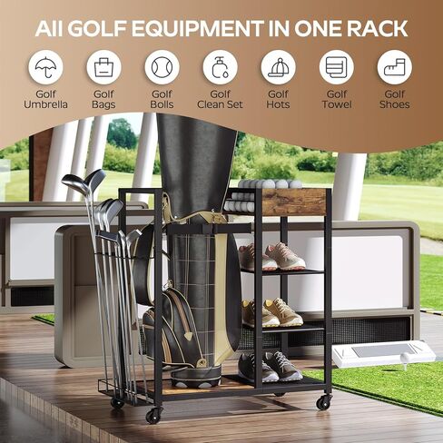 منظم حقيبة الجولف بعجلات، منظم جراج تخزين حقائب الجولف، حامل حقيبة الجولف مناسب لنوادي الجولف، كرات الجولف وإكسسوارات معدات الجولف، للجراج، النادي، السقيفة، بني ريفي GB01BR in Kuwait
