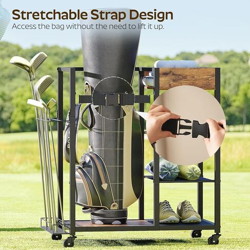 منظم حقيبة الجولف بعجلات، منظم جراج تخزين حقائب الجولف، حامل حقيبة الجولف مناسب لنوادي الجولف، كرات الجولف وإكسسوارات معدات الجولف، للجراج، النادي، السقيفة، بني ريفي GB01BR in Kuwait
