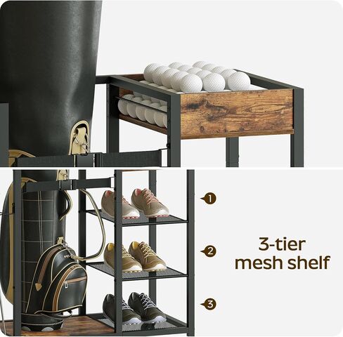 منظم حقيبة الجولف بعجلات، منظم جراج تخزين حقائب الجولف، حامل حقيبة الجولف مناسب لنوادي الجولف، كرات الجولف وإكسسوارات معدات الجولف، للجراج، النادي، السقيفة، بني ريفي GB01BR in Kuwait