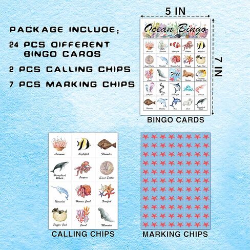 بطاقات أوشن بينجو، مجموعة ألعاب بينجو لحيوانات المحيط، ديكورات حفلات أعياد الميلاد تحت البحر، أنشطة منزلية للفصول المدرسية - A03 in Kuwait