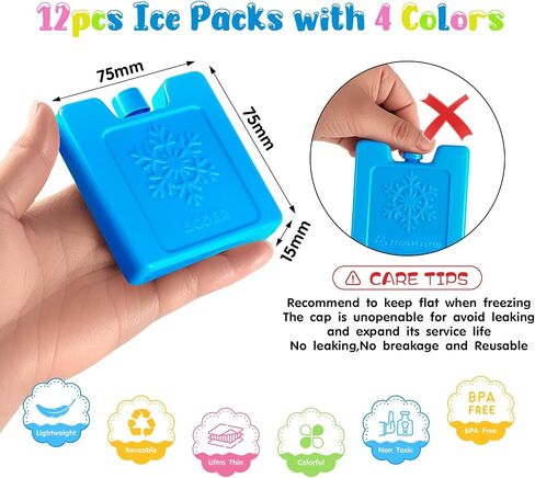 6/8/12 Pack Mini Ice Packs for Cooler,3 X 3 X 0.5In Slim Ice Packs Reusable,Lightweight Cool Packs,Reusable Ice Crystal Boxes for Lunch Bag, Kid Freezer Packs for Work,School,Picnic,Camping,Fishing in Saudi Arabia