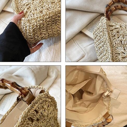 YYW Cute Handwoven Rattan Straw Bag for Women, Boho Beach Tote Bag with Feathers Ornaments Drawstring bag and Hanging Strap in Saudi Arabia