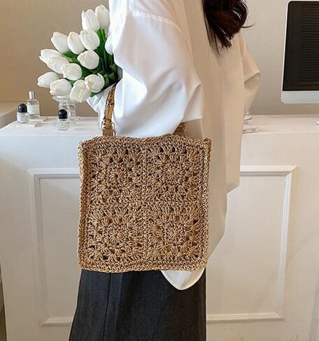 YYW Cute Handwoven Rattan Straw Bag for Women, Boho Beach Tote Bag with Feathers Ornaments Drawstring bag and Hanging Strap in Saudi Arabia