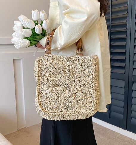 YYW Cute Handwoven Rattan Straw Bag for Women, Boho Beach Tote Bag with Feathers Ornaments Drawstring bag and Hanging Strap in Saudi Arabia
