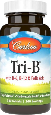 Carlson - Tri-B, Vitamin B Complex, 25 mg Vitamin B-6, 400 mcg Vitamin B-12, Folic Acid Energy Pills, Promote Cardiovascular Health, B Complex Vitamins, B12 Supplement, B Vitamin Complex, 120 Tablets in Saudi Arabia