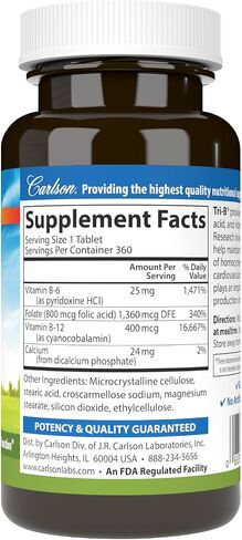 Carlson - Tri-B, Vitamin B Complex, 25 mg Vitamin B-6, 400 mcg Vitamin B-12, Folic Acid Energy Pills, Promote Cardiovascular Health, B Complex Vitamins, B12 Supplement, B Vitamin Complex, 120 Tablets in Saudi Arabia