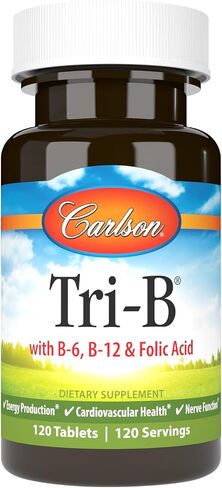 Carlson - Tri-B, Vitamin B Complex, 25 mg Vitamin B-6, 400 mcg Vitamin B-12, Folic Acid Energy Pills, Promote Cardiovascular Health, B Complex Vitamins, B12 Supplement, B Vitamin Complex, 120 Tablets in Saudi Arabia