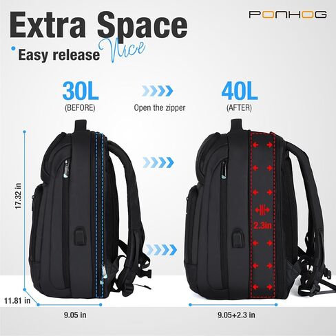 حقيبة ظهر للأعمال للرجال - حقيبة ظهر كبيرة للكمبيوتر المحمول مقاس 17 بوصة قابلة للتوسيع، تحمل على متن الطائرة معتمدة من إدارة أمن المواصلات الأمريكية، حقيبة كمبيوتر مقاومة للماء للعمل والسفر والتنقلات الجامعية باللون الأسود in Kuwait