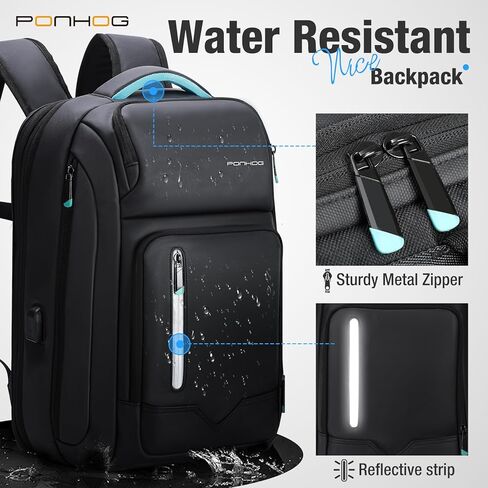 حقيبة ظهر للأعمال للرجال - حقيبة ظهر كبيرة للكمبيوتر المحمول مقاس 17 بوصة قابلة للتوسيع، تحمل على متن الطائرة معتمدة من إدارة أمن المواصلات الأمريكية، حقيبة كمبيوتر مقاومة للماء للعمل والسفر والتنقلات الجامعية باللون الأسود in Kuwait