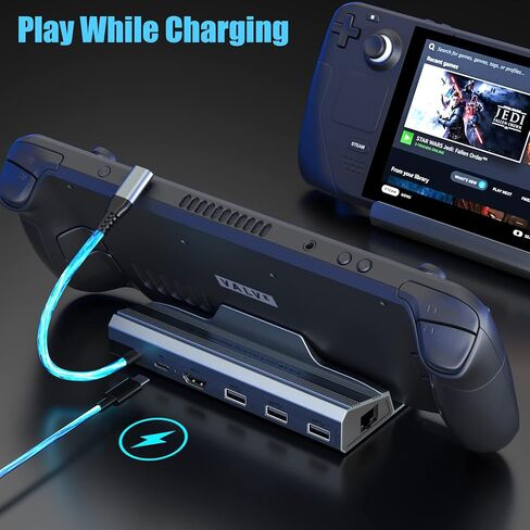 منصة Steam Deck، محطة إرساء سطح البخار 6 في 1 مع HDMI 2.0 4k@60 هرتز، واقي لوحة اللمس لسطح البخار، إيثرنت 1000 ميجا بت في الثانية، 3 USB 3.0، 100 واط PD قاعدة شحن سريعة لسبائك ROG مع سطح بخار صمام in Saudi Arabia