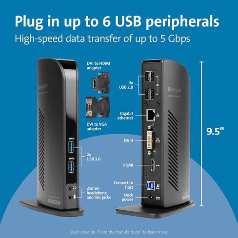 Kensington AD220S3 USB-C Docking Station 12-in-1 USB-C Hub 3 Monitors with 85W Charging, 2xHDMI, 1x VGA, Ethernet, SD/Micro SD Card Readers, 3.5mm Audio, for MacBook and USB C Laptops (K31343WW) in Saudi Arabia
