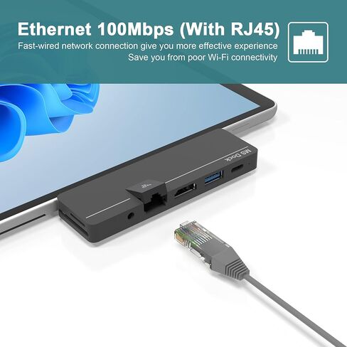 قاعدة تركيب Surface Pro 9/8 Hub مع 4K HDMI، USB-C Thunerbolt 4 (شاشة + بيانات + شحن PD)، USB 3.0، USB C (بيانات)، 100M LAN، صوت، فتحة بطاقة SD + TF، شاشة ثلاثية لمايكروسوفت سيرفس برو 9/برو 8/برو اكس in Kuwait