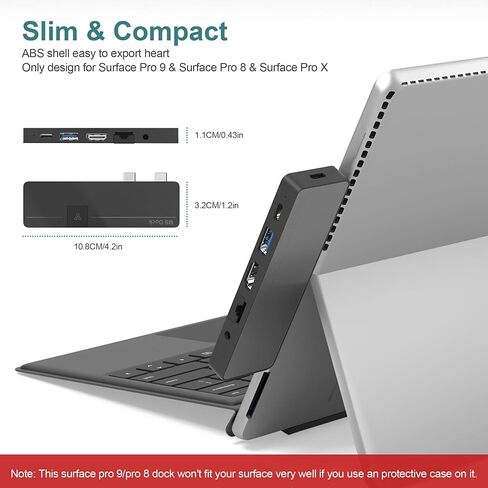 قاعدة تركيب Surface Pro 9/8 Hub مع 4K HDMI، USB-C Thunerbolt 4 (شاشة + بيانات + شحن PD)، USB 3.0، USB C (بيانات)، 100M LAN، صوت، فتحة بطاقة SD + TF، شاشة ثلاثية لمايكروسوفت سيرفس برو 9/برو 8/برو اكس in Kuwait