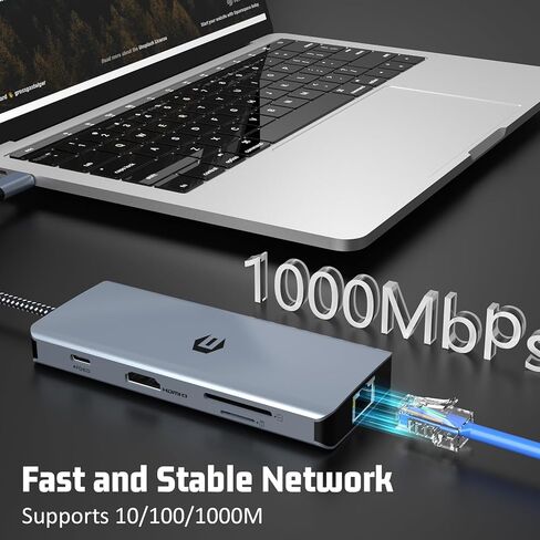 موزع USB C، محول Tymyp 8 في 1 USB C، محطة إرساء HDMI مزدوجة 4K لجهاز Mac Pro/Air (Gigabit Ethernet، USB 2.0، 5 جيجابت في الثانية USB 3.0، PD 100W، قارئ SD/TF) لأجهزة Dell وSurface وHP وLenovo in Kuwait