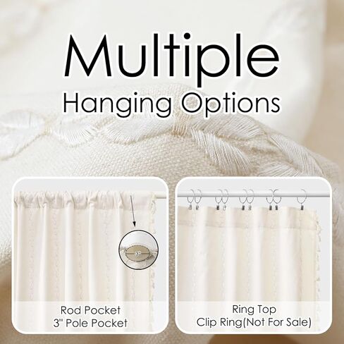 ستائر غرفة النوم مكونة من مجموعتين من اللوحات، ستائر بيضاء مرشحة للضوء بوهو لغرفة المعيشة (أبيض، 52 بوصة عرض × 96 بوصة طول) in Kuwait