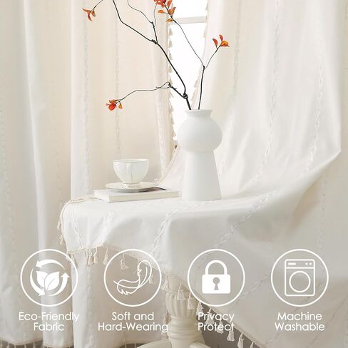 ستائر غرفة النوم مكونة من مجموعتين من اللوحات، ستائر بيضاء مرشحة للضوء بوهو لغرفة المعيشة (أبيض، 52 بوصة عرض × 96 بوصة طول) in Kuwait