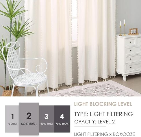 ستائر غرفة النوم مكونة من مجموعتين من اللوحات، ستائر بيضاء مرشحة للضوء بوهو لغرفة المعيشة (أبيض، 52 بوصة عرض × 96 بوصة طول) in Kuwait