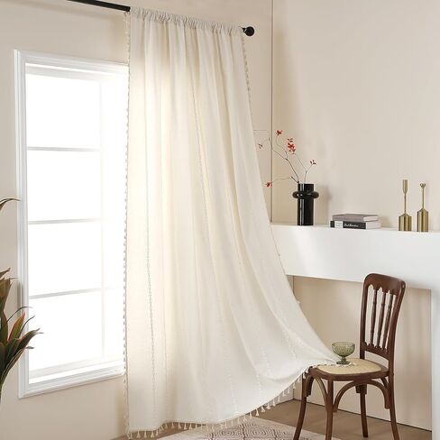 ستائر غرفة النوم مكونة من مجموعتين من اللوحات، ستائر بيضاء مرشحة للضوء بوهو لغرفة المعيشة (أبيض، 52 بوصة عرض × 96 بوصة طول) in Kuwait