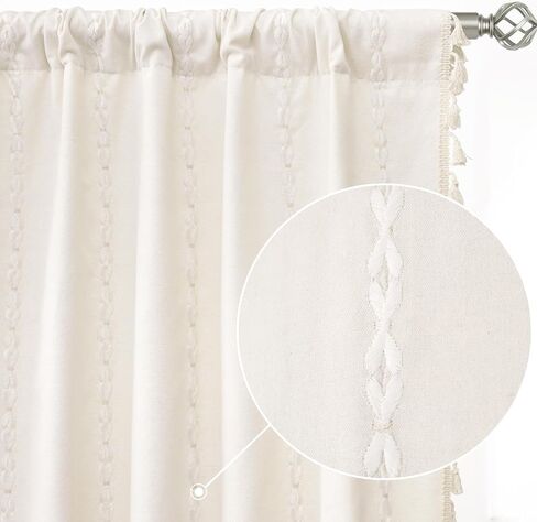 ستائر غرفة النوم مكونة من مجموعتين من اللوحات، ستائر بيضاء مرشحة للضوء بوهو لغرفة المعيشة (أبيض، 52 بوصة عرض × 96 بوصة طول) in Kuwait