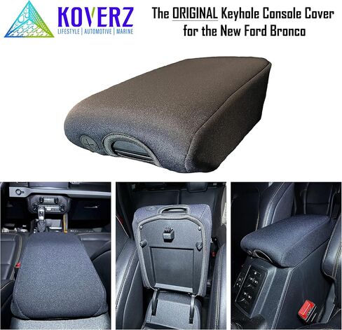 Koverz Neoprene Center Console Cover Armrest Pad with Keyhole Compatible with New Ford Bronco (Full Size, NOT Sport) 2021, 2022 - Black in Saudi Arabia