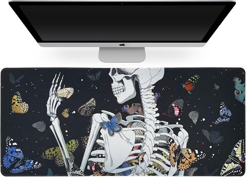 Extended Gaming Mouse Pad - Non-Slip Water-Resistant Rubber Base Computer Keyboard Mouse Mat, 35.1 x 15.75 x 0.12 inch, 3 mm Thick for Work & Game, Butterflies & Skull in Saudi Arabia