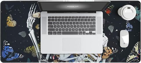 Extended Gaming Mouse Pad - Non-Slip Water-Resistant Rubber Base Computer Keyboard Mouse Mat, 35.1 x 15.75 x 0.12 inch, 3 mm Thick for Work & Game, Butterflies & Skull in Saudi Arabia