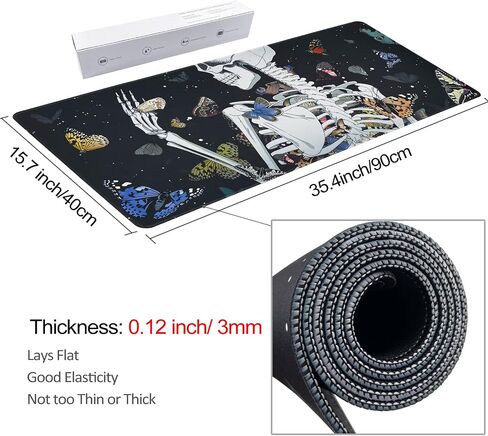 Extended Gaming Mouse Pad - Non-Slip Water-Resistant Rubber Base Computer Keyboard Mouse Mat, 35.1 x 15.75 x 0.12 inch, 3 mm Thick for Work & Game, Butterflies & Skull in Saudi Arabia