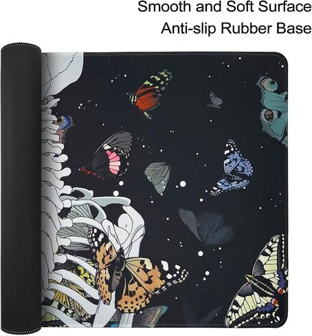 Extended Gaming Mouse Pad - Non-Slip Water-Resistant Rubber Base Computer Keyboard Mouse Mat, 35.1 x 15.75 x 0.12 inch, 3 mm Thick for Work & Game, Butterflies & Skull in Saudi Arabia