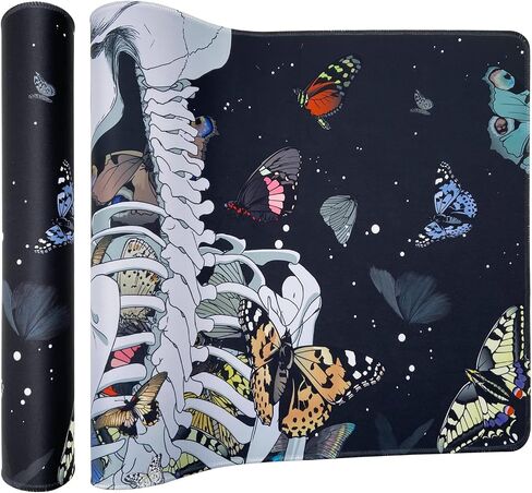 Extended Gaming Mouse Pad - Non-Slip Water-Resistant Rubber Base Computer Keyboard Mouse Mat, 35.1 x 15.75 x 0.12 inch, 3 mm Thick for Work & Game, Butterflies & Skull in Saudi Arabia