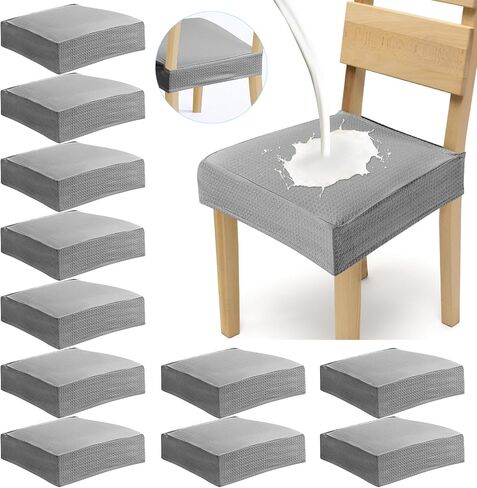 Buryeah Set of 12 Chair Covers Stretch Dining Chair Seat Covers Waterproof Soft Removable Chair Cushion Covers for Dining Chairs Washable Chair Seat Slipcovers Protector for Dining Room (Light Grey) in Saudi Arabia