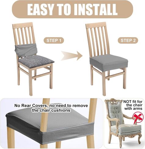 Buryeah Set of 12 Chair Covers Stretch Dining Chair Seat Covers Waterproof Soft Removable Chair Cushion Covers for Dining Chairs Washable Chair Seat Slipcovers Protector for Dining Room (Light Grey) in Saudi Arabia